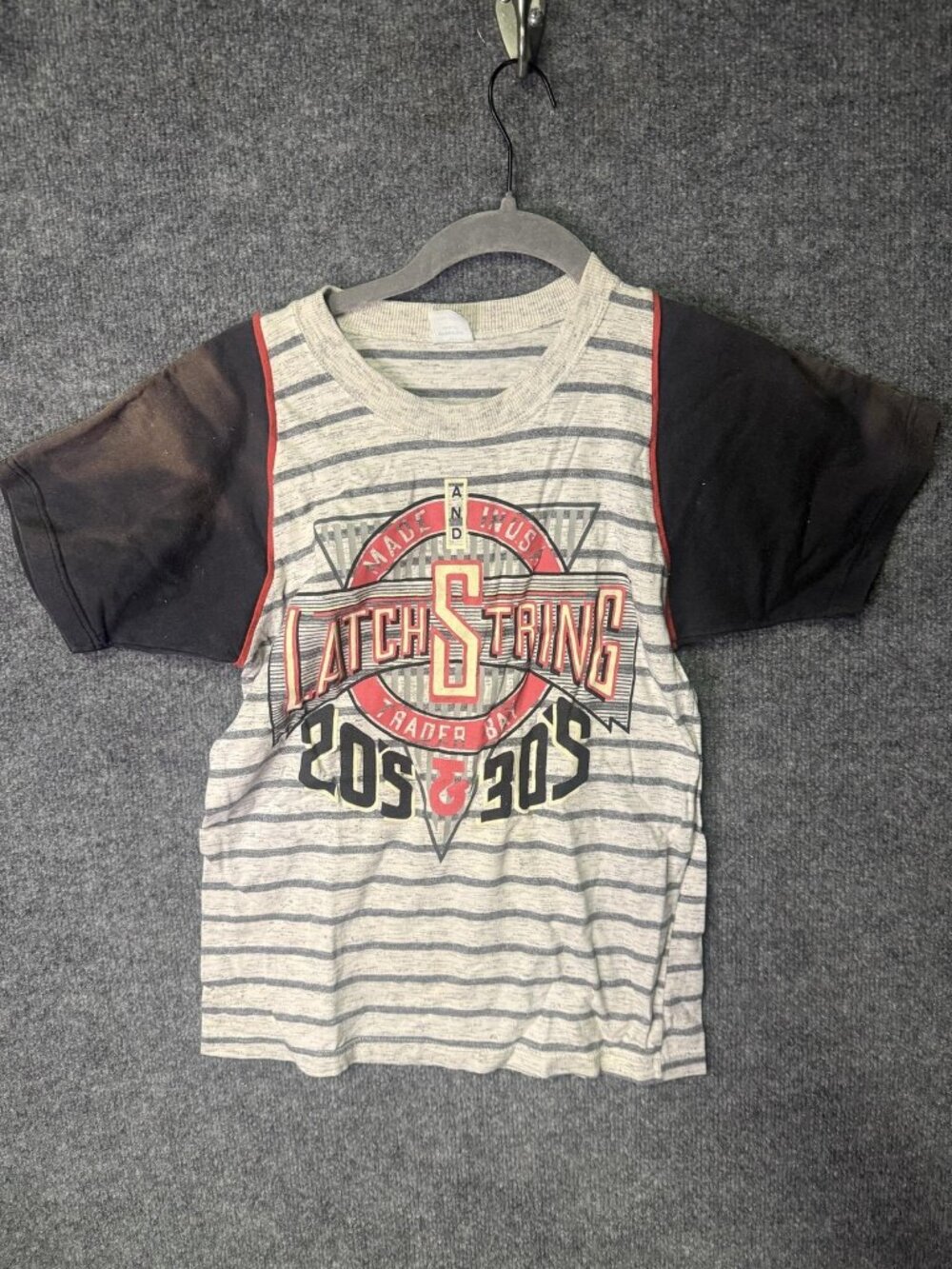 Latch String Shirt Youth 12 Gray Striped Crewneck Short Sleeve Tee 20s 30s